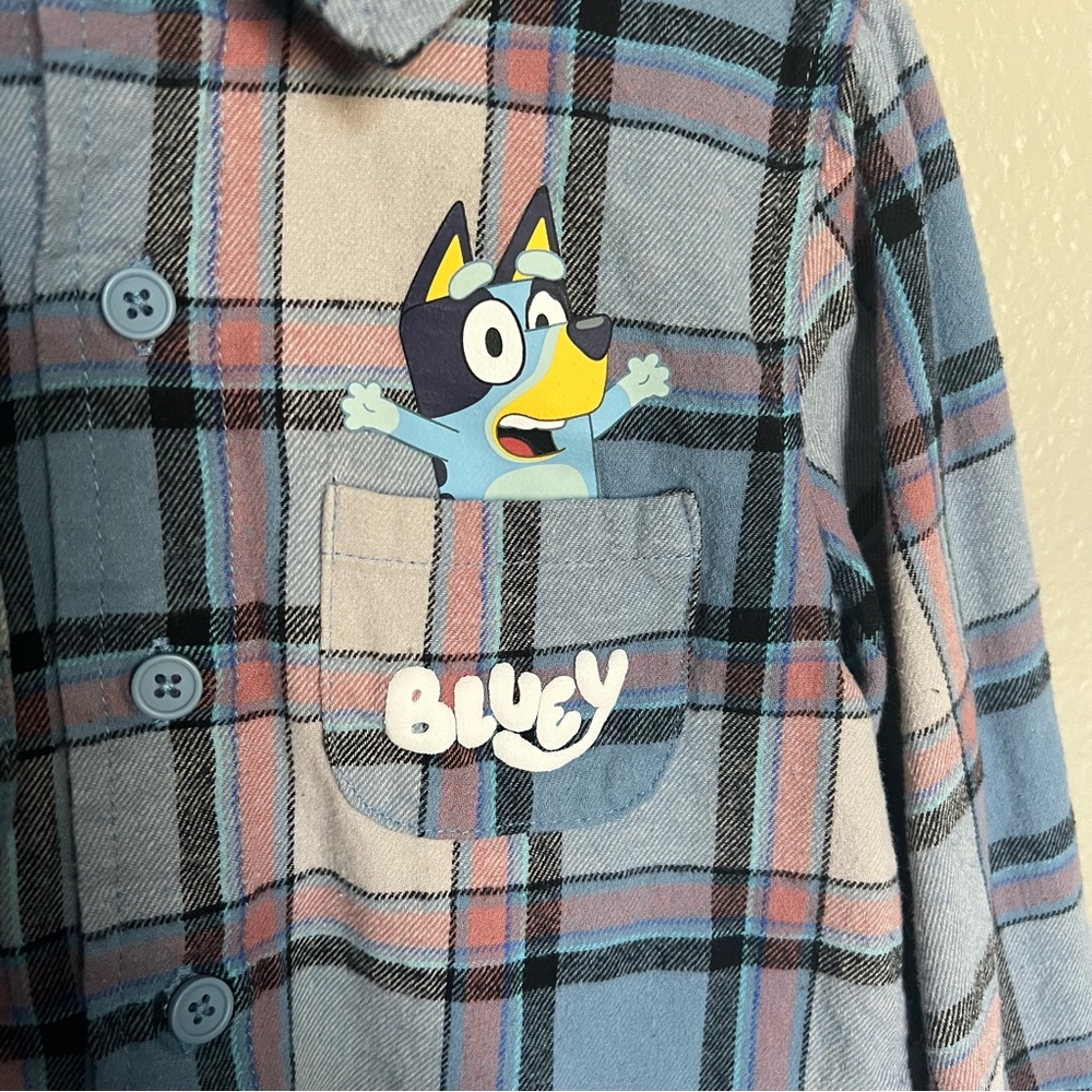 Kids Bluey Plaid Shirt - Blue and Pink - Picture 3 of 7